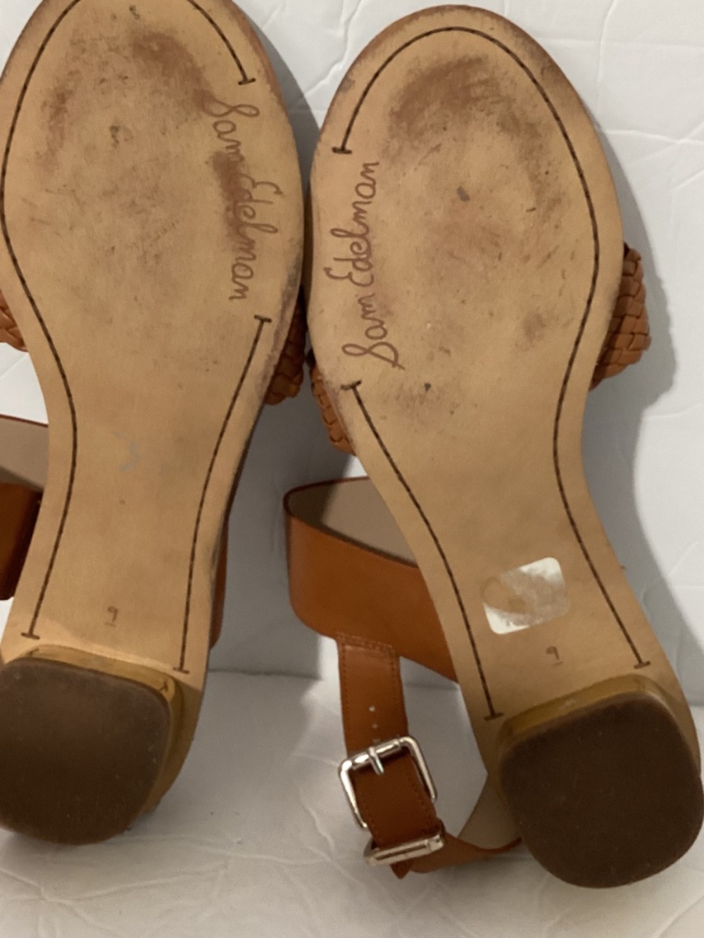 SAM EDELMAN TEENA 2 SIZE 9M BROWN STRAPPY SANDALS GOLDEN HEEL - Picture 4 of 7
